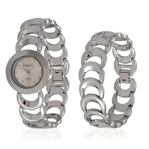 STRADA Watch and Bracelet Silvertone